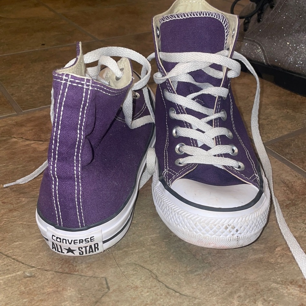 purple high top converse